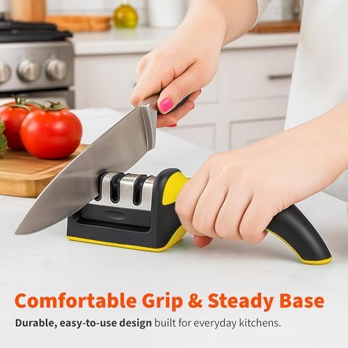 IMUSA Kitchen Knife Sharpener, Manual, Coarse to Fine, Non-Slip Base