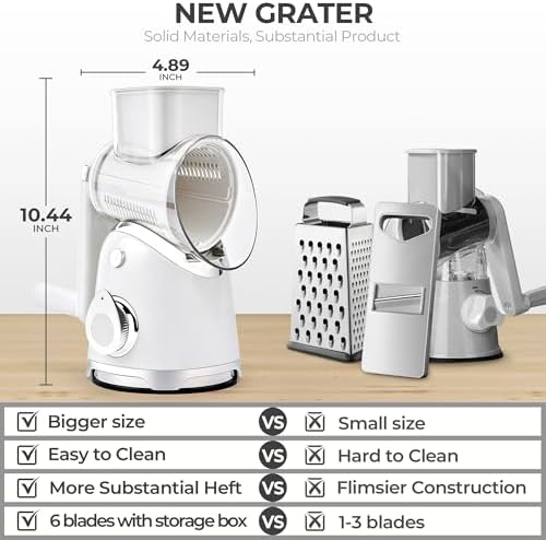 SUSTEAS Rotary Cheese Grater Hand Crank, Kitchen Shredder Vegetable Slicer
