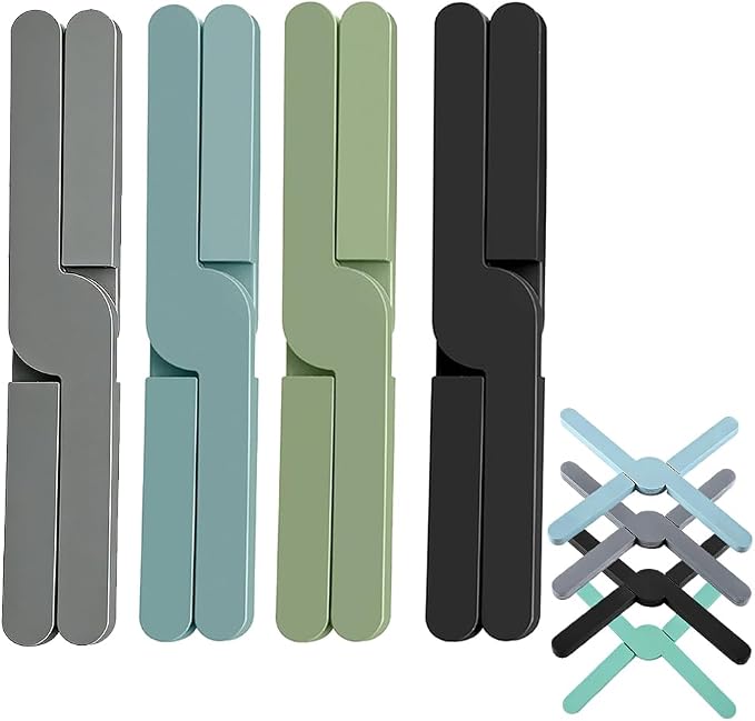 Silicone Trivets Set, 4-Piece Expandable Hot Pads, Heat Resistant Pot Holders, Black, Gray, Blue, Green