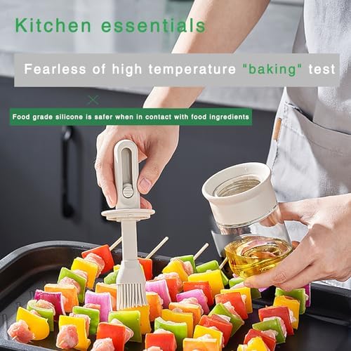 Sauce and Oil Bottle with Adjustable Oil Brush, Glass Sauce Dispenser for Kitchen Cooking or Grilling, 5 oz (150 ml) (White 1pc)