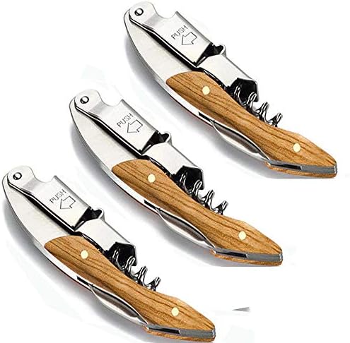 Professional Waiter Corkscrew Wine Key for Bartenders Set of 3,With Long Rosewood Handle Stainless Steel Handle Wine Opener for Bar Restaurant Waiters, Sommelier, Bartend (Big Wood 3 Packs)