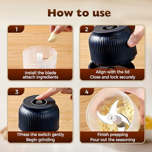 Electric Garlic Chopper, 350ml Cordless Garlic Grinder Onion Masher, Portable Veggie Chopper, Wireless Food Processor For Ginger Chili Fruit Meat Etc (Blue)