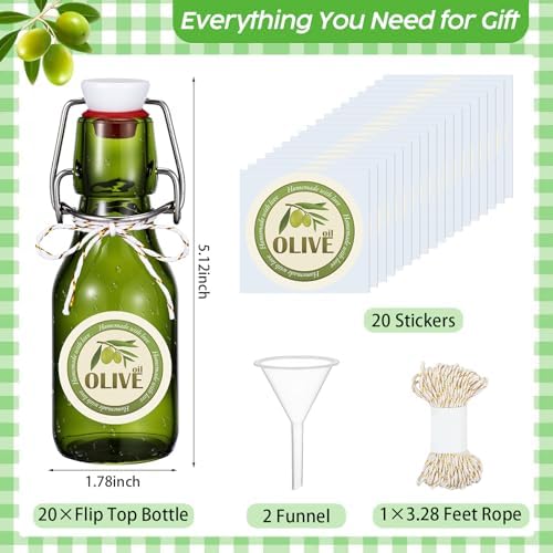 Queekay 20 Pack Mini Swing Top Glass Bottles with Labels