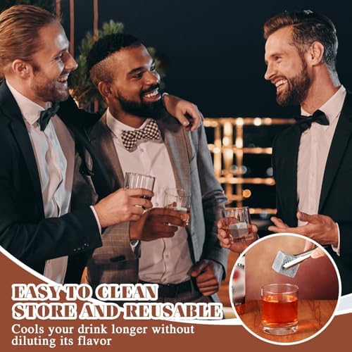 Hosuly 12 Pcs Extra Large Whiskey Ice Cubes 1.6 Inch Jumbo Whiskey Rocks Gift Set for Father's Day, Whiskey Sack and Ice Tong Marble Drink Chilling Stones for Men Dad(Dark Grey)