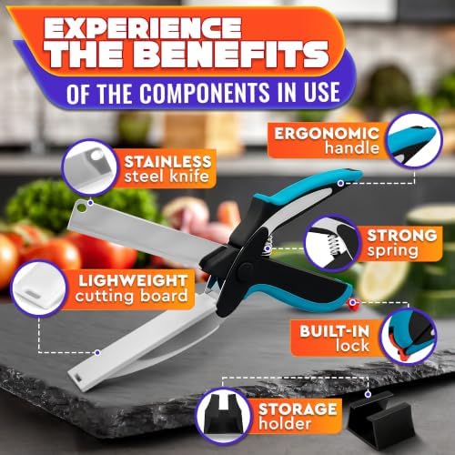 2 in 1 Kitchen Scissors for Food with Cutting Board, Safety Lock