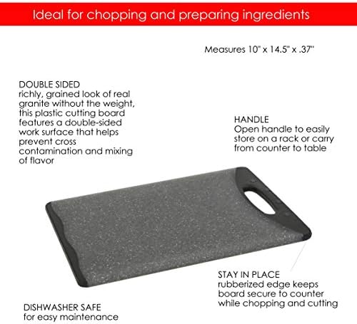 Home Basics CB44822 Dual Sided Plastic Cutting Board, 10" x 15", Granite Gray