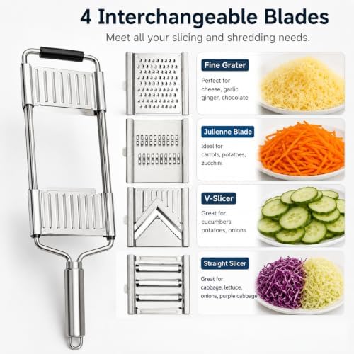 4-in-1 Mandoline Slicer, Stainless Steel Vegetable Cutter for Kitchen