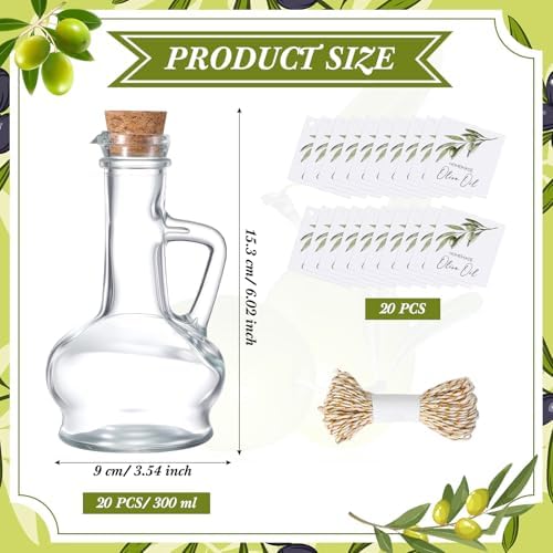 Vesici 20 Set 8.5 oz Mini Olive Oil Glass Bottle with Stopper, Party Favors