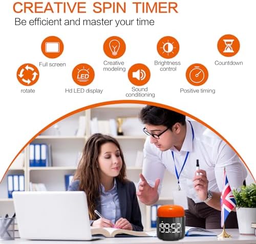 Table Twist Timer, Large LED Display Stopwatch, Silent & Loud Alarm, 199 Minute Countdown & Up, Vintage Night Light, for Kitchen Cooking Meeting Teacher Classroom Office Yoga Fitness Games (Orange)