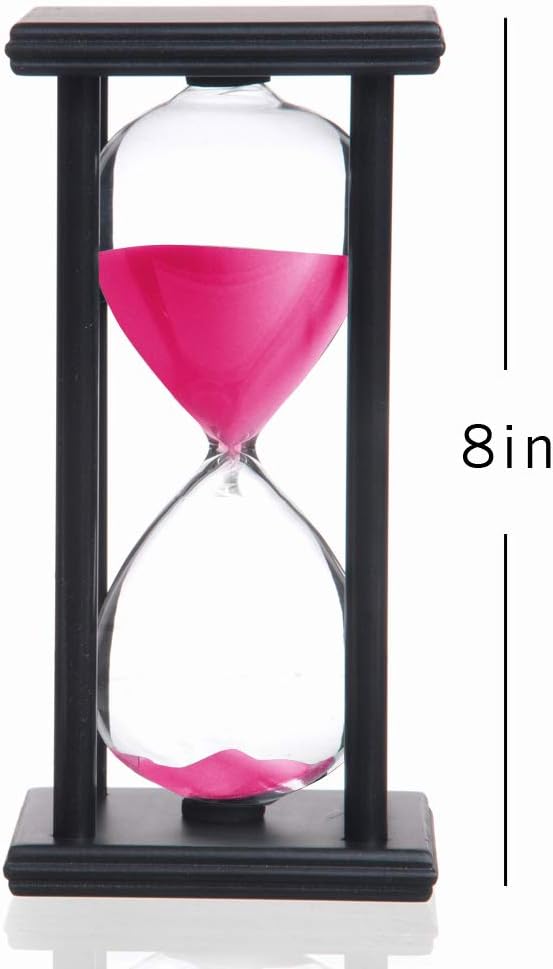 Hourglass 60 Minutes Pink Sand Timer, Black Wooden Frame Sandglass