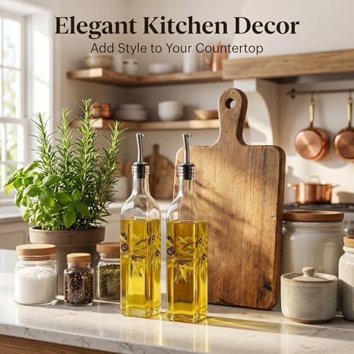 Topadorn 17oz Glass Olive Oil Dispenser Bottle, 2 Pack Oil Bottles