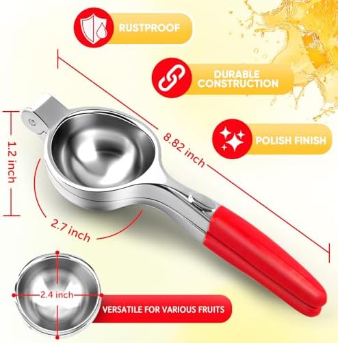 Lemon Squeezer Large, Lemon Squeezer Juicer Stainless Steel, Heavy Duty Manual Citrus Juicer Hand Press, Kitchen Tools Lime Squeezer Bar Tool, Easy to Clean Metal Lemon Hand Press