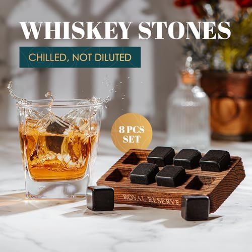 Whiskey Stones Gift Set by Royal Reserve – 8 Granite Chilling Rocks