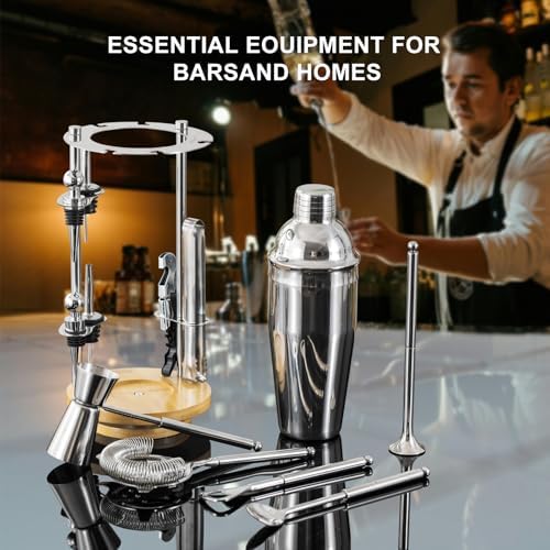 Bar Bartender Tool : 13-Piece Tool Set, Bar Cocktail Shaker Set for Perfect Bartender Kit with Rotating Stand(Silver)