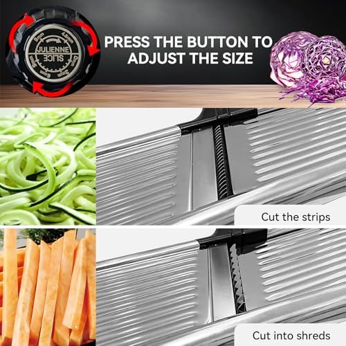 Mandoline Slicer, Adjustable Stainless Steel Slicer, Food Holder and Gloves