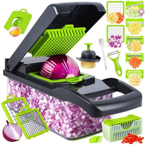 16 in 1 Manual Vegetable Cutter, Vegetable Chopper, Onion Chopper, Fruits Slicer, Potatoes Peeler, Green, YDCF-001