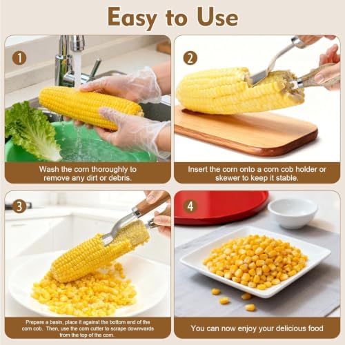 2Pcs Corn Cob Peeler, 2026 Upgraded Corn on the Cob Remover, Corn Peeler for Corn on the Cob, Stainless Steel Corn Stripper Tool, Wooden Handle for Hand Grip, Compact Design