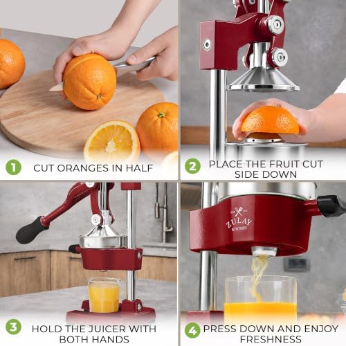 Zulay Kitchen Cast Iron Juicer - Heavy Duty Orange Juicer with Detachable Strainers for Easy Cleaning, Citrus Press for Citrus Fruits, Perfect for Bartenders, Juice Lovers & Health Enthusiasts