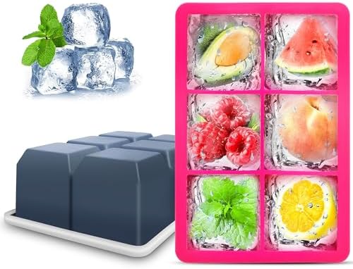 Excnorm Silicone Ice Cube Trays, 2‑Pack Large Square Molds with Lid