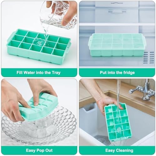 Reespring Silicone Ice Cube Tray, Ice Tray for Freezer with Lid, 3 Pack Ice Cube Trays for Freezer with 45 Flexible Easy Release Ice Trays