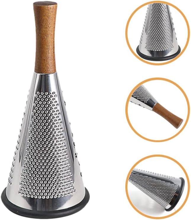 Manual Cheese Grater 3-Sided Stainless Steel Grater with Wood Handle Ergonomic Hand Tool for Cheese Fruit and Melon