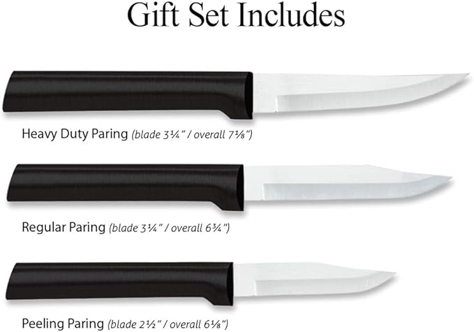 Rada Cutlery Paring Knife Galore Gift Set (G201) with Quick Edge Sharpener (R119), 3-Piece Knife Set and Knife Sharpener, Stainless Steel Blades, Black Handle