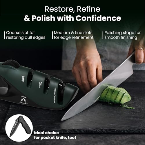 Adjustable Angle Pocket Knife Sharpener – 5-Angle Precision Dial, 3-Stage Diamond & Ceramic System for EDC, Kitchen & Outdoor Knives – Ergonomic Handle, Non-Slip Base