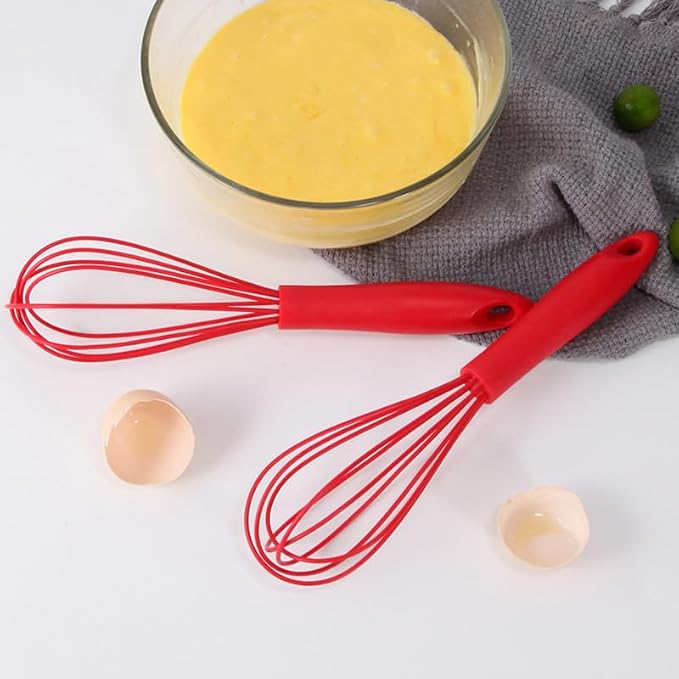 Silicone Whisk, 16 Piece Commercial Non-Scratch Balloon Wire Whisk for Cooking, Manual Red Egg Beater Milk Frother Coffee Whisks, Suitable for Blending, Whisking, Beating and Stirring