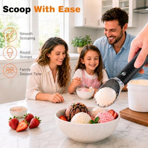 Heated Ice Cream Scoop Rechargeable, with LED Display Screen(Black)