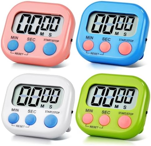 4 Pack Digital Kitchen Timer Magnetic Digital Timer with Big Display Loud Ring Cooking Timers for Cooking, Game, Gym, Break Time, Classroom(4,Pink, Blue, Green, White)