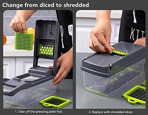 Food Chopper Vegetable-Fruit-Cheese-Onion Chopper Slicer Dicer Tomato Cutter Grater 12 in 1 Veggie Chopper Spiralizer Salad Potato Slicer with Container Multi-function Kitchen Aid Carrot Cutter (Gray)
