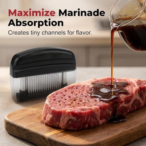 2026 Meat Tenderizer,Needle Meat Tenderizer,48 Blade Meat Tenderizer Tool,Manual Stainless Steel Steak Tenderizer Needle with Safety Clear Base,Kitchen Meat Tenderizer for Grilling Cooking (Black)