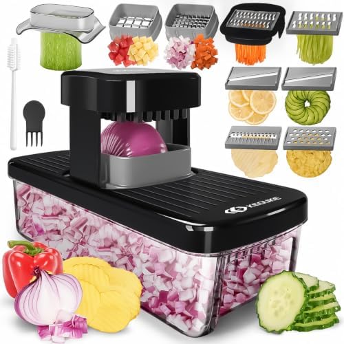 KEOUKE 8-in-1 Vegetable Chopper Mandoline Slicer with Container Hand Guard