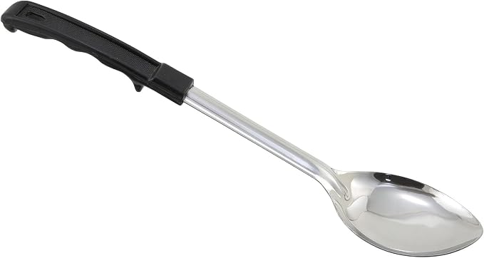 Winco Prime Stainless Steel Basting Spoon with Stop Hook Handle, NSF, Solid, 13"