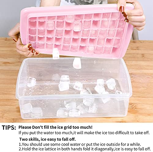 2 Pack Ice Cube Tray with Lid and Bin for Freezer, Easy Release 55 Nugget Ice Tray with Cover, Storage Container, Scoop. Perfect Small Ice Cube Maker Tray & Mold. Flexable Durable Plastic, BPA Free