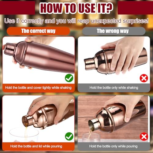 Nitial 6 Pcs Bar Cocktail Shaker Stainless Steel, Rose Gold, 25 oz