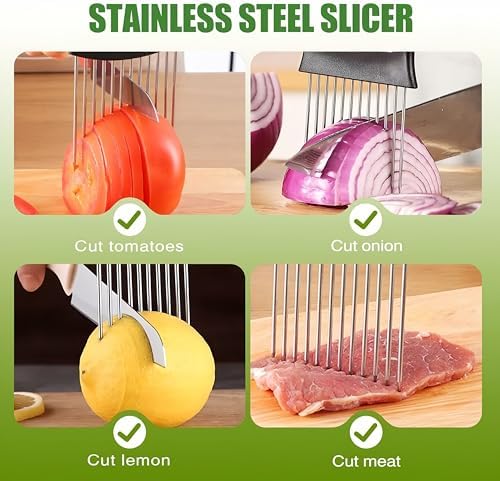 Stainless Steel Onion Slice Holder, Vegetable Slicer Cutter, Kitchen Gadgets Chopper Slicing Tool, Onion Cutter for Slicing of Onions, Tomatoes, Pears, Eggs and Other Vegetables, Kitchen Tools