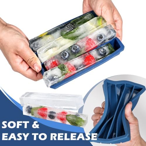 Webake Water Bottle Ice Cube Tray with Lids, Platinum Silicone Long Ice Stick Molds - Stackable & Space-Saving, Perfect for Highball Drinks, Cocktail Parties & Sports Bottles, Pack of 3