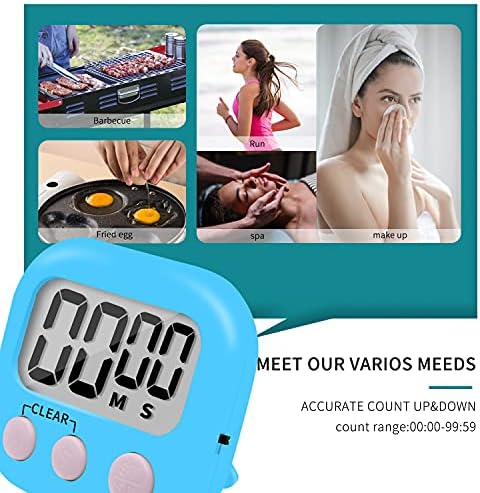 6 Pack Small Digital Kitchen Timer Magnetic Back and ON/Off Switch,Minute Second Count Up Countdown (Blue)