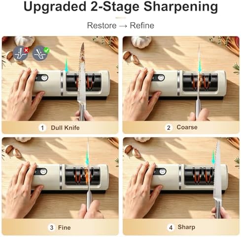 Rechargeable Electric Knife Sharpener with Replaceable Grinding Wheels