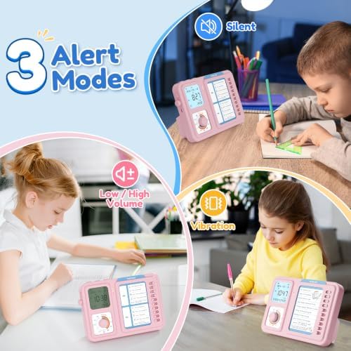 3-in-1 Visual Timer for Kids, Chore Chart for Kids, Visual Schedule（Pink）