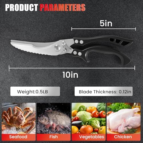 ANDONG Heavy Duty Kitchen Scissors, Professional Poultry Shears, Cooking Utensils, Black