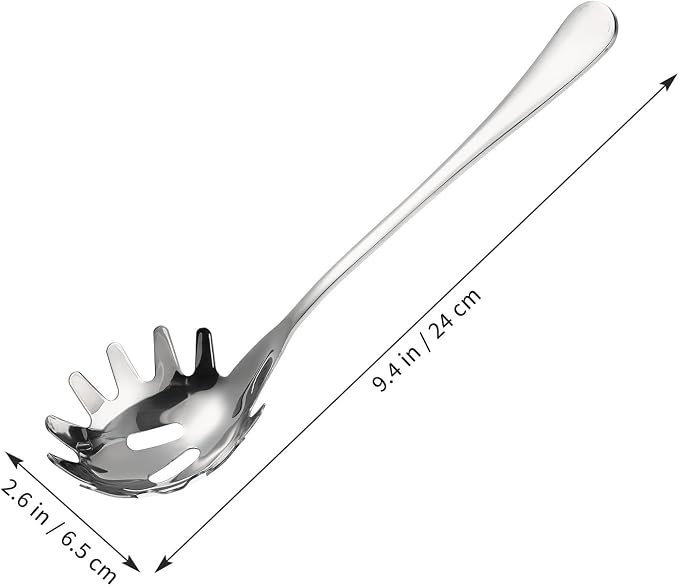 Alipis Stainless Steel Spaghetti Spoon Server 9.44In Pasta Serving Utensil with Comfortable Handle for Noodles Eggs Dumplings - Kitchen Tool for Home and Restaurant