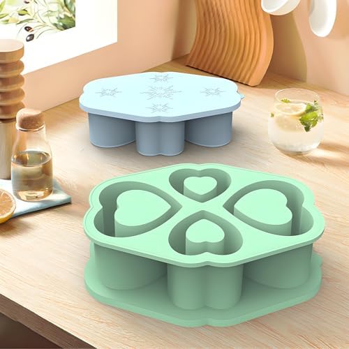 Ice Cube Trays for Stanley Cup 20 30 40 OZ Tumbler Ice Mold Heart Shape Silicone Ice Cube Tray with Lid, Stanley Ice Mold and Maker Ice Cube for Cocktails, Whisky, Juice (30-40 OZ, Blue)