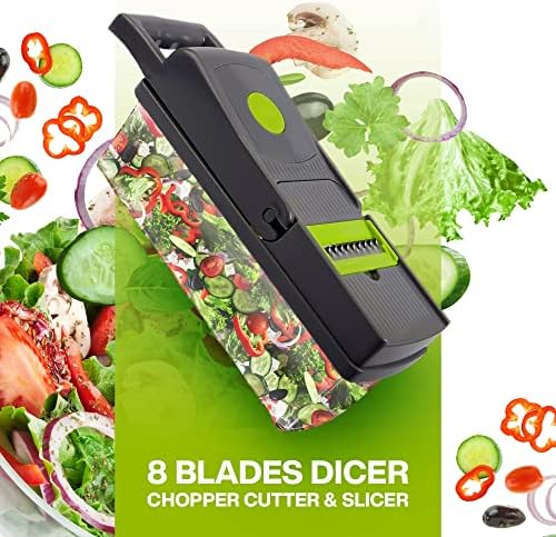 Vegetable Chopper 15-1 with Container - 8 Blades Dicer Chopper Cutter & Slicer - Draining Basket, Peeler, Egg separator, and Many More - Vegetable Chopper for Onions, Potatoes, Tomatoes