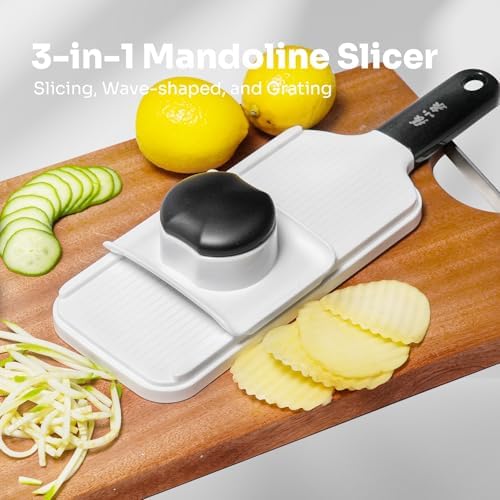 Handheld Mandoline Slicer 3-in-1, Veggie Shredder Cutter with 3 Blades - Slicer, Julienne & Wavy Slicer for Cucumbers, Onions, Potatoes