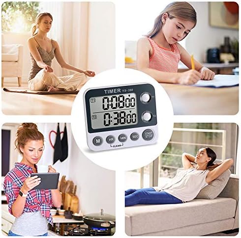 Digital Kitchen Cooking Timer, Dual Count Up & Down with Magnetic Back, Large Display, Adjustable Volume and Flashing Alarm Light, ON/Off Switch Stopwatch, Battery Included