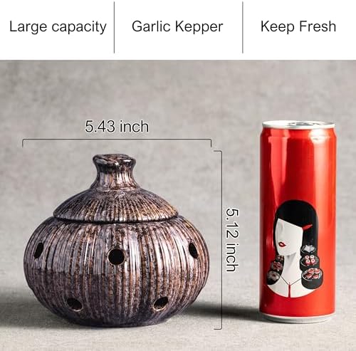 Ceramic Garlic Keeper Jar and Lid, Large Garlic Holder Storage