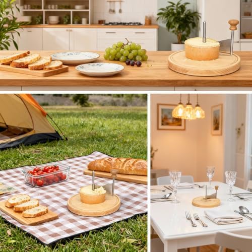 Cheese Curler Flower Maker Wheel Slicer, Stainless Steel Cheese Curler Wheel for i.a. Tete de Moine, Girolle & Chocolate, Wood Base, Suitable for Restaurants, Cafes, and Dessert Shops, Home