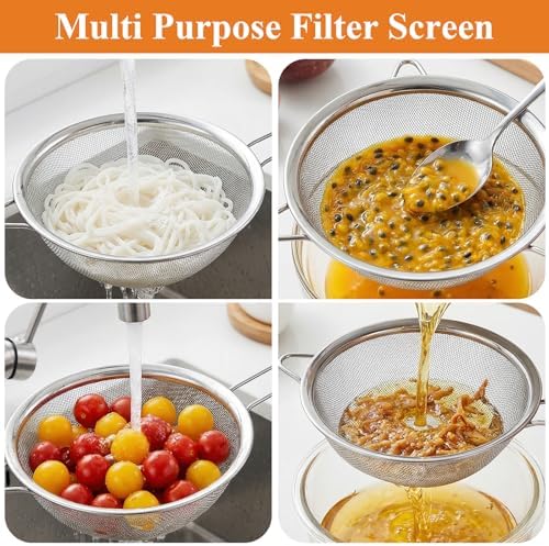 Supkiir 4 Pcs Stainless Steel Funnels with Fine Mesh Strainer, 1.4 Inch/2.1 Inch Stainless Steel Funnel for Kitchen Use, Wide & Narrow Mouth Canning Funnels Set for Spices Juices Powders Coffee Beans